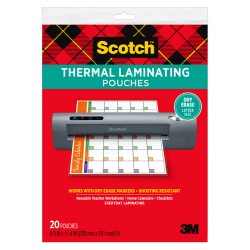 Scotch™ Dry Erase Thermal Laminating Pouches TP3854-20DE, 8.9 in x 11.4 in, Clear, Pack of 20 Laminating Sheets