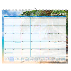 2027 Office Depot® Brand Monthly Wall Calendar, 15" x 12", Paradise, January to December