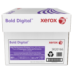 Xerox® Bold Digital™ Printing Paper, 8 Reams, Letter Size (8 1/2" x 11"), 2000 Sheets Total, 98 (U.S.) Brightness, 80 Lb Cover (216 gsm), 30% Recycled, FSC®Certified, 250 Sheets Per Ream