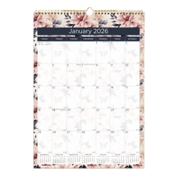 2026 Blueline Colorful Monthly Wall Calendar, 12" x 17", Floral, January To December, C173128
