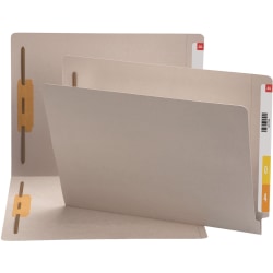 Smead® End-Tab Colored Fastener Folders With Shelf-Master® Reinforced Tab And 2 Fasteners, 3/4" Expansion, Letter Size, Gray, Box Of 50 Folders