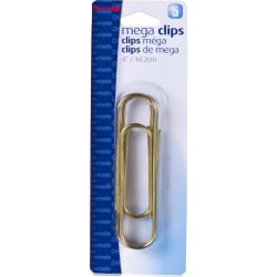 Officemate Mega 4" Gold, Clips and Fastners / Paper Clips - 4" Length - 50 Sheet Capacity - Gold - 5 / Pack