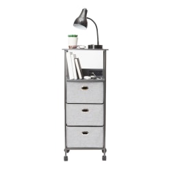 Dormify Sutton Charging 3-Drawer Cart On Wheels, 39-7/16" x 11-15/16", Gray