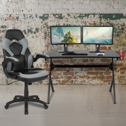 Flash Furniture Gaming Desk And Racing Chair Set With Cup Holder, Headphone Hook & 2 Wire Management Holes, Gray