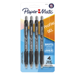Paper Mate Gel Pen, Profile Retractable Pen, 0.7mm, Black, 4 Count