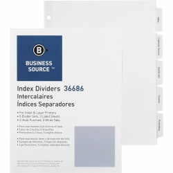 Business Source Punched Tabbed Laser Index Dividers - 5 Blank Tab(s) - 5 Tab(s)/Set - 11" Divider- 3 Hole Punched - 36686