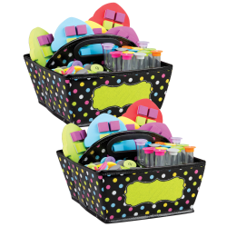 Teacher Created Resources Burlap Design Storage Caddies, 6"H x 9"W x 9"D, Chalkboard Brights, Pack Of 2 Caddies