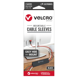 VELCRO® Brand Mountable Cable Sleeves, 8" x 4-3/4", Black, Pack Of 2 Sleeves, VEL-30795-USA