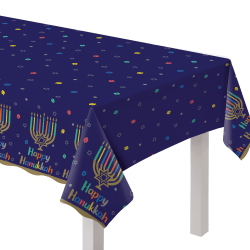 Amscan Hanukkah Joy Plastic Table Covers, 54" x 102", Blue, Pack Of 3 Table Covers