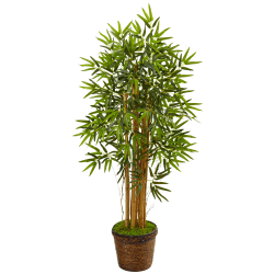 Nearly Natural Bamboo 54"H Artificial Tree With Coiled Rope Planter, 54"H x 28"W x 28"D, Green