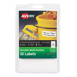 Avery® Permanent Durable ID Labels, 61522, Rectangle, 1-1/4" x 3-1/2", White, Pack Of 40