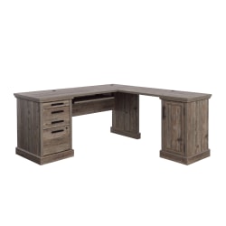 Sauder® Aspen Post 66"W L-Desk With Filing Drawer And Keyboard Shelf, Pebble Pine