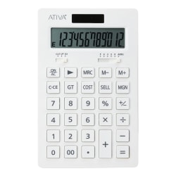 Ativa 12-Digit Desktop Calculator With Cost And Margin, White