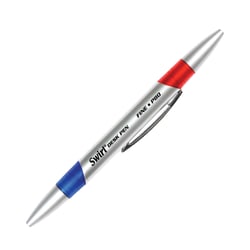 J.R. Moon Pencil Co. Swirl Ink Dual-Color Ballpoint Pens, Medium Point, 0.7 mm, Silver Barrel, Blue/Red Ink, Pack Of 24