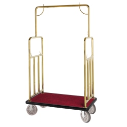 Hospitality 1 Source Classic Bellman’s Cart, 74"H x 43"W x 25"D, Burgundy Carpet/Titanium Gold