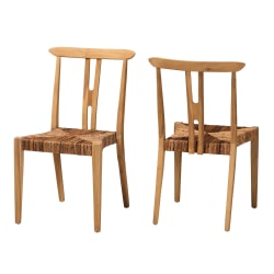 bali & pari Artha Modern Bohemian Teak Wood And Seagrass Dining Accent Chairs, Natural Brown, Set Of 2 Chairs