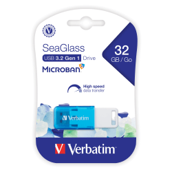 Verbatim® SeaGlass USB 3.2 Gen 1 Flash Drive, 32GB, Blue