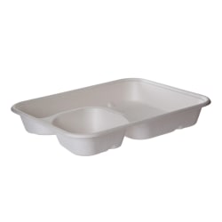 Eco-Products Vanguard WorldView Sugarcane Trays, 2 Compartment, 6" x 8", White, Pack Of 400 Trays
