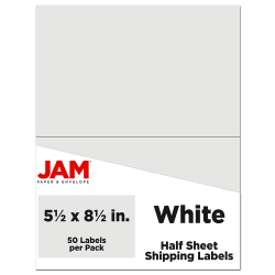 JAM Paper® Half-Page Mailing And Shipping Labels, Rectangle, 5-1/2" x 8-1/2", White, Pack Of 50 Labels