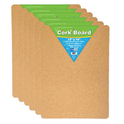 Flipside Cork Bulletin Boards, 18"H x 12"W x 1/2"D, Natural, Pack Of 6 Boards