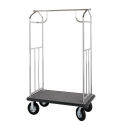 Hospitality 1 Source Transporter Bellman's Cart, 68"H x 43"W x 25"D, Gray Carpet/Silver