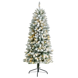 Nearly Natural Slim Flocked Montreal Fir Artificial Christmas Tree, 5'