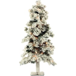 Fraser Hill Farm Artificial Snowy Alpine Trees With Clear Lights, 2'