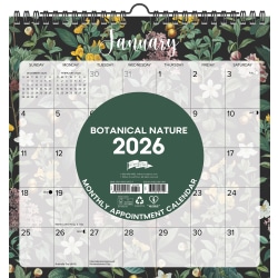2026-2027 Willow Creek Press Monthly Spiral Wall Calendar, 12" x 12", Botanical Nature, July 2026 To June 2027, 54727