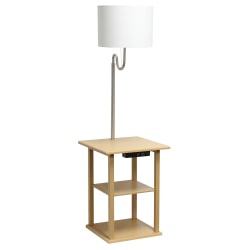 Simple Designs 2-Tier End Table Floor Lamp, 57"H, White Shade/Tan Base