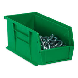 Partners Brand Plastic Stack & Hang Bin Storage Boxes, Small Size, 3" x 4 1/6" x 7 3/8", Green, Case Of 24