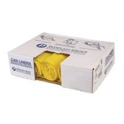 Interplast Group Low Density Commercial Can Liners, Infectious Waste Biohazard, 30 gal, 1.15 mil, 30" x 43", Yellow, 25 Bags/Roll, 6 Rolls/CT