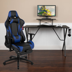 Flash Furniture Gaming Desk And Reclining Chair Set With Cup Holder, Headphone Hook And Monitor/Smartphone Stand, Blue