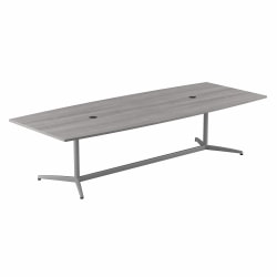 Bush Business Furniture 120"W x 48"D Boat-Shaped Conference Table With Metal Base, Platinum Gray, Standard Delivery