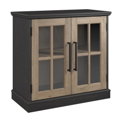 Bush Furniture Westbrook 32"W Storage Cabinet With Glass Doors, Vintage Black/Restored Tan Hickory, Standard Delivery