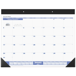 AT-A-GLANCE® 2027 Monthly Desk Pad Calendar, Blue and Gray, Standard, 21 3/4" x 17"