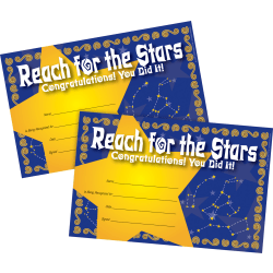 Barker Creek Awards, 8-1/2" x 5-1/2", Reach For The Stars, Set Of 60 Awards