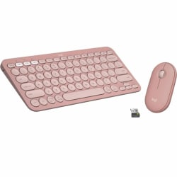 Logitech Pebble 2 Combo Wireless Keyboard and Mouse - USB Type A Wireless Bluetooth Keyboard - Tonal Rose - USB Type A Wireless Bluetooth Mouse - Optical - 4000 dpi - 3 Button - Scroll Wheel - Tonal Rose - AA, AAA - Compatible with Chromebook for PC, Mac