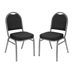 National Public Seating 9200 Series: Dome-Back  Premium Fabric Upholstered Banquet Stack Chair, Ebony Black Seat/Silvervein Frame, Set Of 2