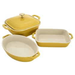 Staub Ceramic 4-Piece Ceramic Mixed Baking Pan Set With Lid, Citron