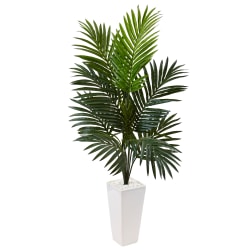 Nearly Natural 4-1/2' Polyester Artificial Kentia Palm Tree with Tower Planter, Green/White
