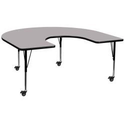 Flash Furniture Mobile Height Adjustable Thermal Laminate Horseshoe Activity Table, 25-3/8"H x 60''W x 66''L, Gray