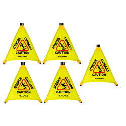 Alpine Industries Multilingual Pop-Up Wet Floor Signs, 22-1/4" x 3", Yellow, Pack Of 5 Signs