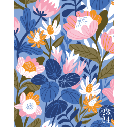 Willow Creek Press Monthly Academic Booklet Planner, 9-1/2" x 7-1/2", Blue Bloom, July 2023 To June 2024