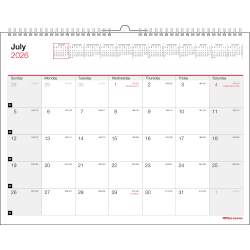 2026-2027 Office Depot® Brand Monthly Academic Wall Calendar, 11" x 8-1/2", 30% Recycled, July 2026 To June 2027