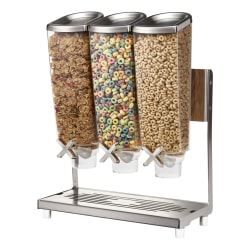 Rosseto Serving Solutions EZ-PRO™ Dry Food Dispensers, 3-Container, Tabletop Stand With Catch Tray, 384 Oz, Stainless