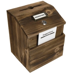 Excello Rustic Wooden Suggestion Box With Lock, 9"H x 7-3/4"W x 6-3/4"D, Brown
