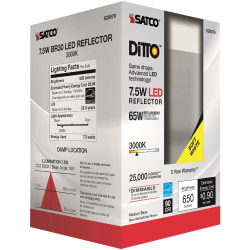 Satco 7.5W BR30 LED Bulb - 7.50 W - 65 W Incandescent Equivalent Wattage - 120 V AC - 650 lm - BR30 Size - Frosted White - Warm White Light Color - E26 Base - 25000 Hour - 4940.3°F (2726.8°C) Color Temperature - 93 CRI
