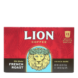 Lion Coffee Single Serve Pods, French Roast, Pack Of 12 Pods