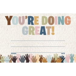 Teacher Created Resources Everyone Is Welcome You're Doing Great Awards, 8-1/2" x 5-1/2", Multicolor, Pack Of 25 Awards