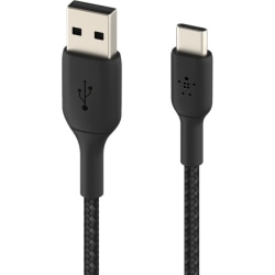 Belkin BoostCharge Braided USB-C to USB-A Cable (2 meter / 6.6 foot, Black) - 6.6 ft USB/USB-C Data Transfer Cable for Smartphone, Power Bank - First End: 1 x USB Type C - Male - Second End: 1 x USB Type A - Male - Black